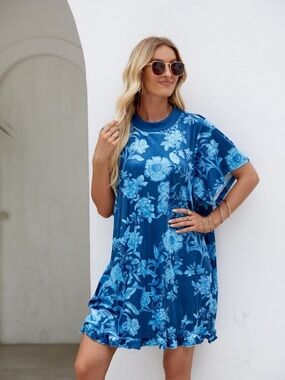 Blue Floral T-Shirt Dress